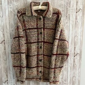 Vintage Wool Teddy Jacket in Brown and Cream Grandpa Knit Medium 70’s 80’s